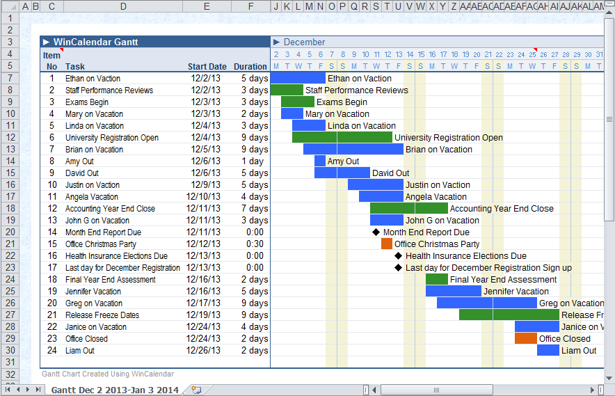 2013 Calendar Timeline Template