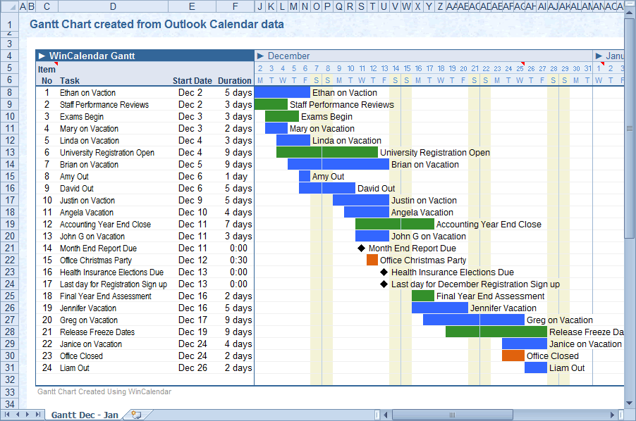 Import Outlook Calendar into Excel and Word