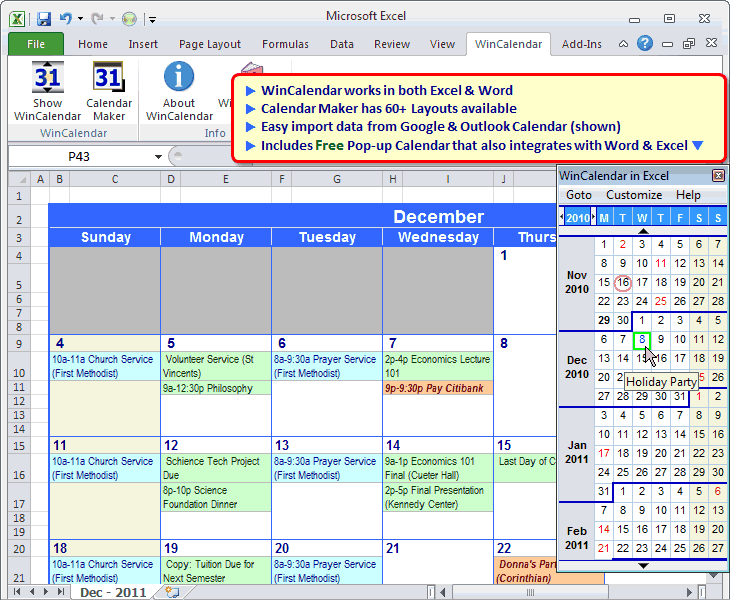 Windows 10 WinCalendar for Windows, Word and Excel full