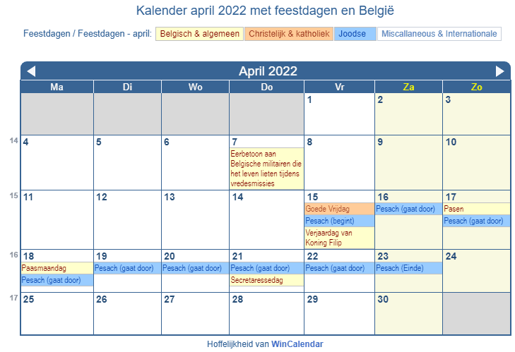 April 2022 kalender Free Printable