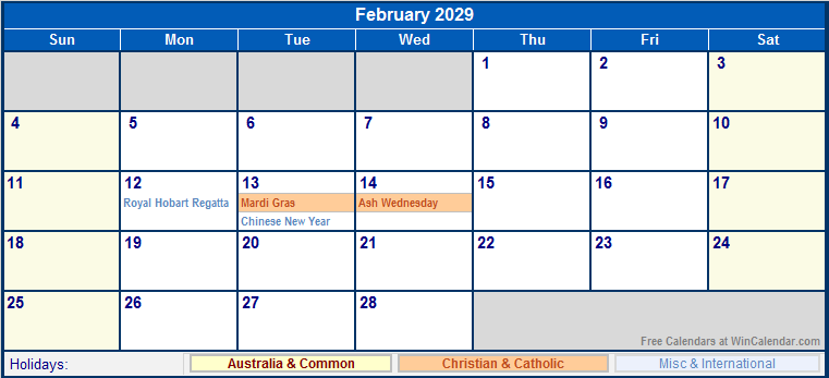 February 2029 Australia Calendar with Holidays for printing (image format) February 2029 Australia Calendar with Holidays for printing (image format)