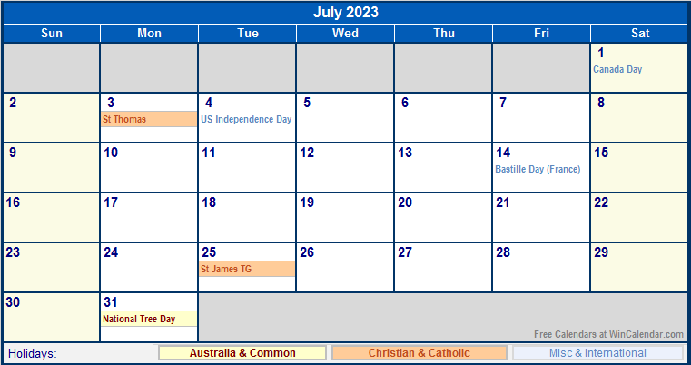 July 2023 Australia Calendar With Holidays For Printing image Format 