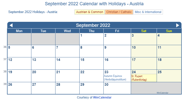 September 2022 Calendar Print Friendly September 2022 Austria Calendar For Printing