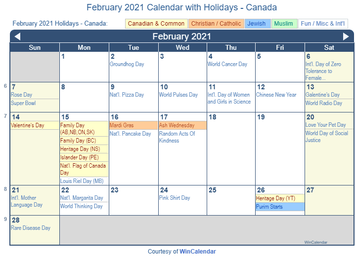 Featured image of post February 2021 Calendar Canada / Holidays, events, concerts and more.