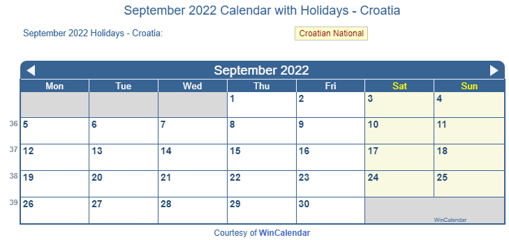 Print Friendly September 2022 US Calendar for printing