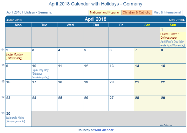 print friendly april 2018 germany calendar for printing