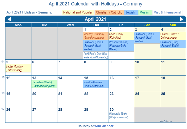 Easter 2021 Calendar - April 2021