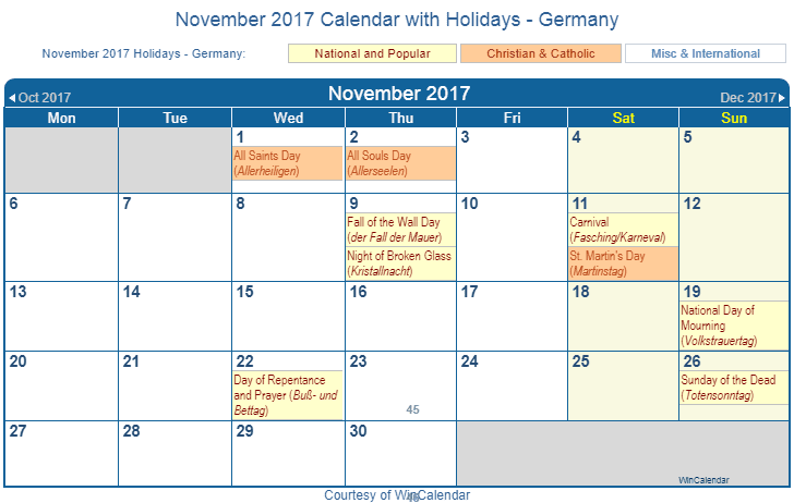 november calendar for 2017 printable