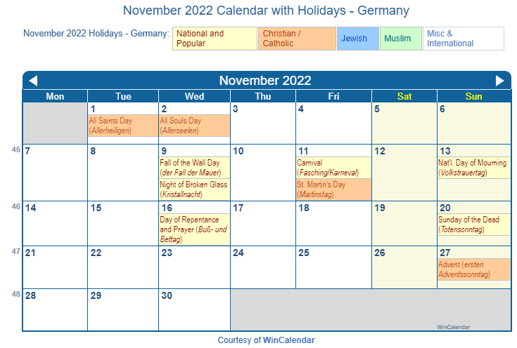 Print Friendly November 2022 Germany Calendar For Printing