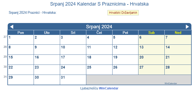 Srpanj 2024 Hrvatski Kalendar Za Tisak 2446