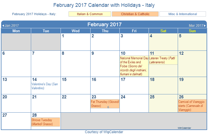 Print Friendly February 17 Italy Calendar For Printing