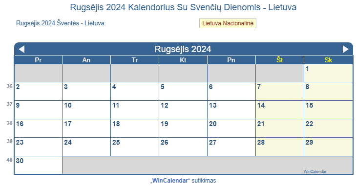 Rugsėjis 2024 kalendorius su nacionalinėmis šventėmis paveikslėlio failo formatu