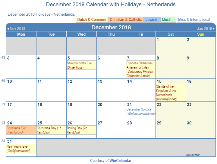 print-friendly-december-2018-netherlands-calendar-for-printing