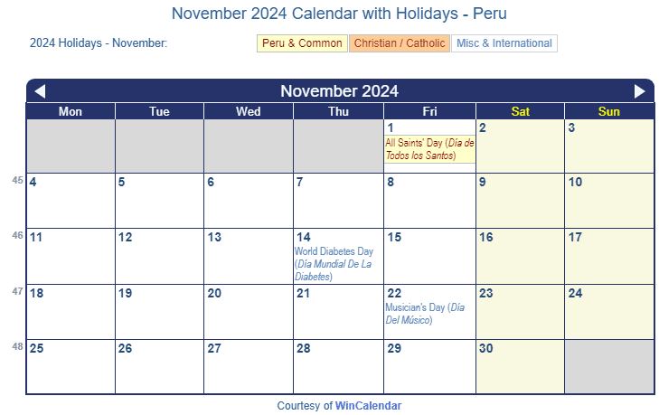 Print Friendly November 2024 Peru Calendar For Printing   November 2024 Calendar Peru 