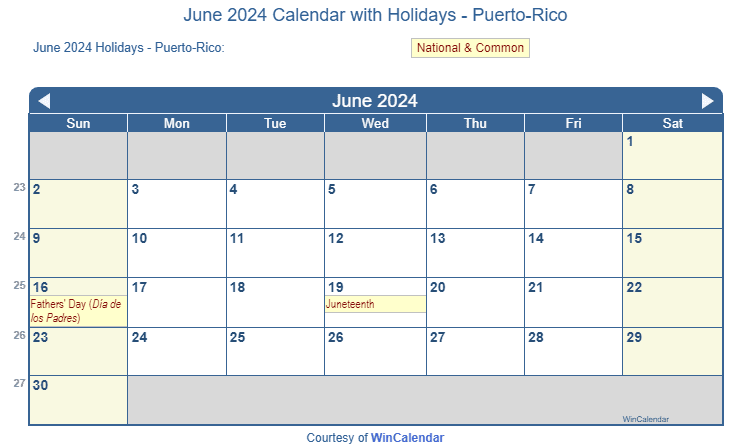 Print Friendly June 2024 Puerto Rico Calendar For Printing 8529