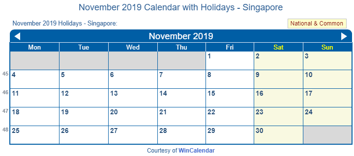 print friendly november 2019 singapore calendar for printing