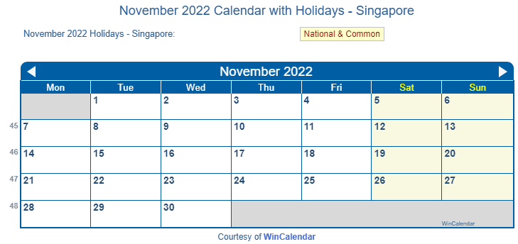 Transparent November 2022 Calendar Print Friendly November 2022 Singapore Calendar For Printing