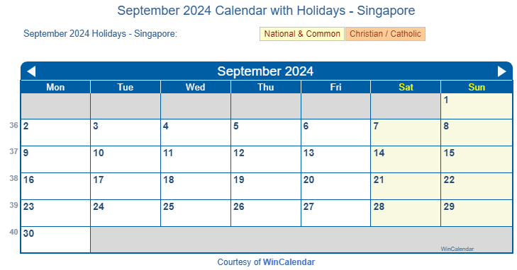 September 2024 Calendar with Singapore Holidays to Print