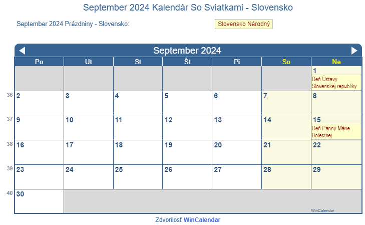 Kalendár September 2024 so štátnymi sviatkami vo formáte obrazového súboru