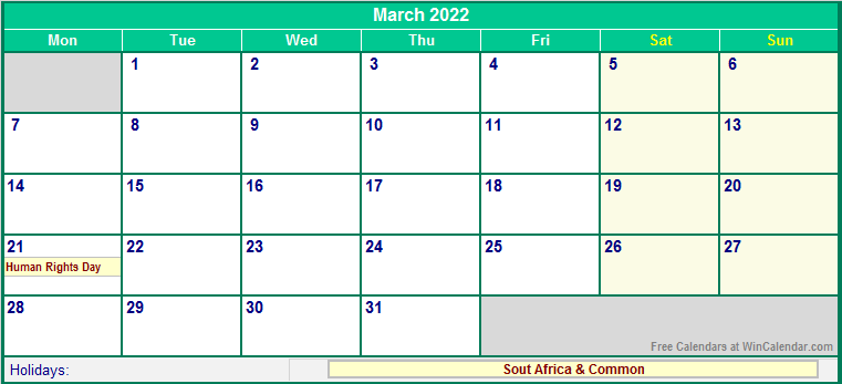 April Calendar South Africa 2019 Pdf