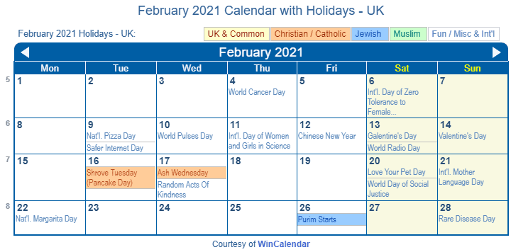 religious calendar 2021 uk Print Friendly February 2021 Uk Calendar For Printing religious calendar 2021 uk