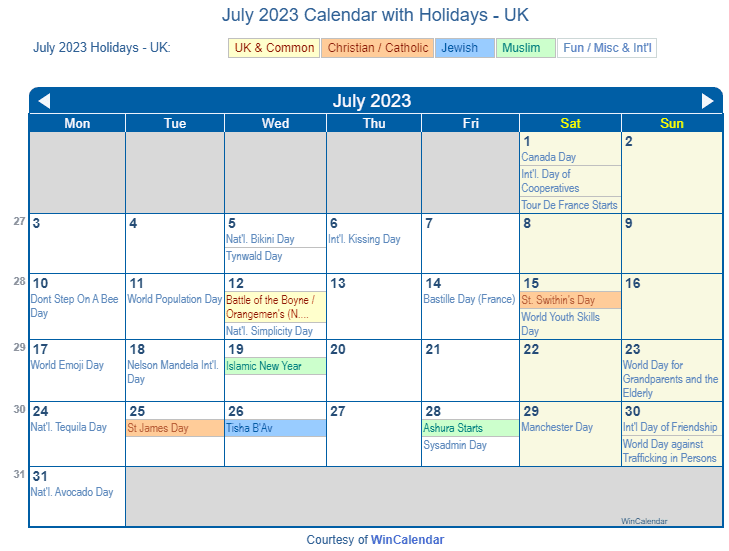 Print Friendly July 2023 UK Calendar For Printing Print Friendly July 2023 UK Calendar For Printing