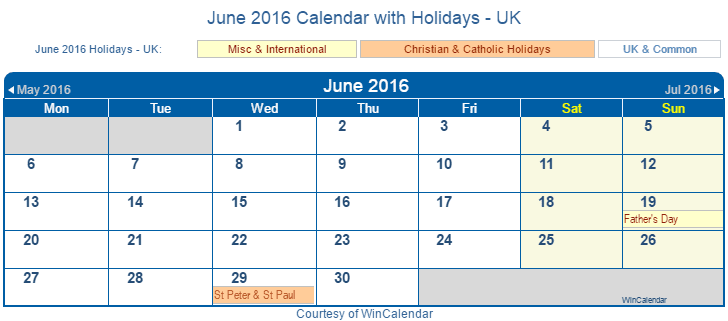 Print Friendly June 16 Uk Calendar For Printing