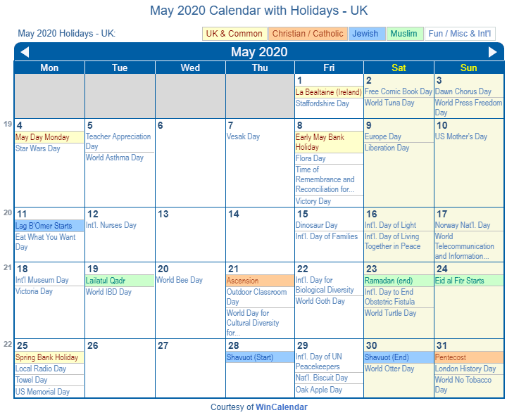 Calendar 2020 Uk Bank Holidays