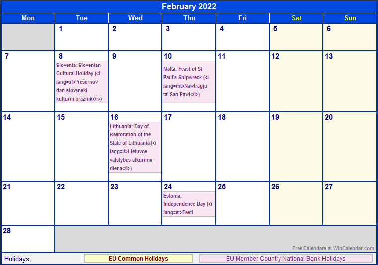 february 2022 eu calendar with holidays for printing