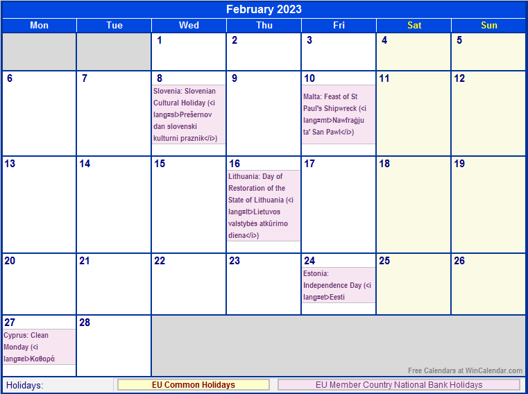 European School Holiday Dates 2023