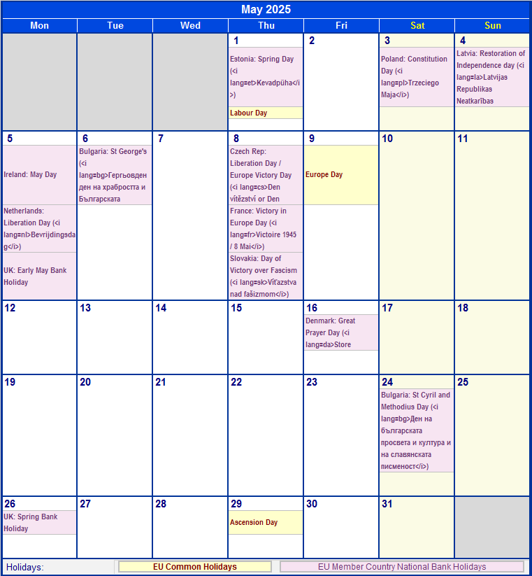 May 2025 EU Calendar With Holidays For Printing image Format 