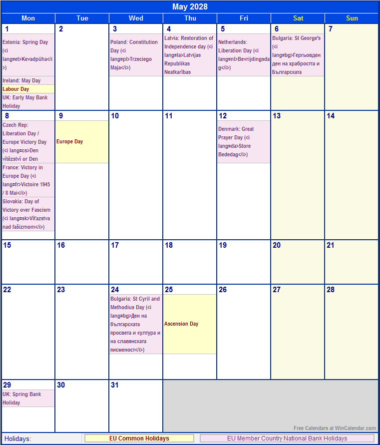 May 2028 EU Calendar with Holidays for printing (image format)