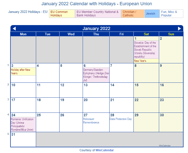 Printable 2022 Calendar Wincalendar January Calendar 2022