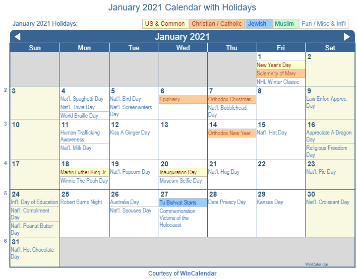 2021 Calendar With Holidays Usa