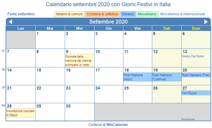 Calendario Da Stampare Settembre 2020