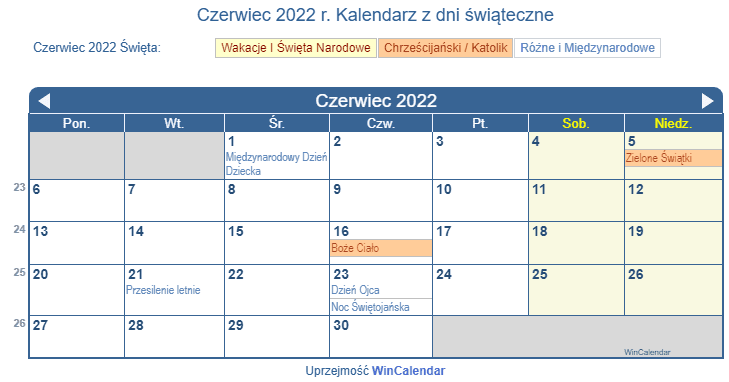 Polska Kalendarz Do Drukowania Czerwiec 2022 5947