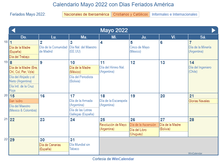 Calendario América Mayo 2022 en formato de imagen para imprimir