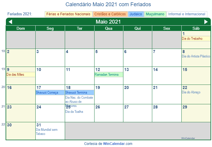 Calendário de Eventos - Maio/2021