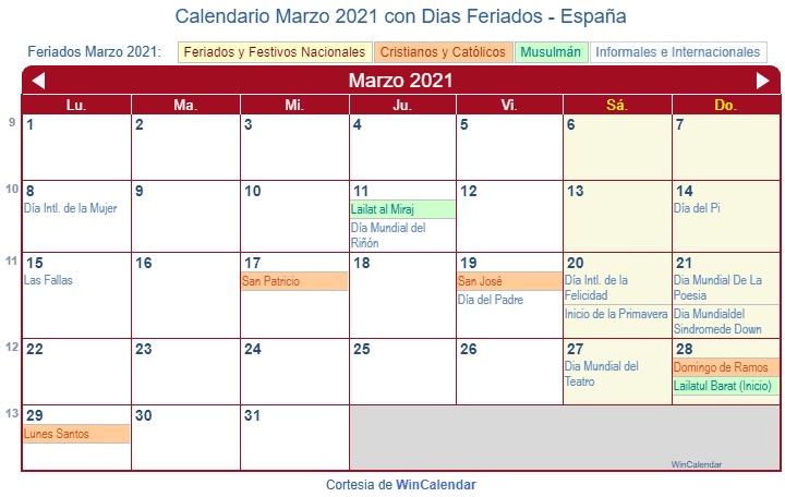Calendario Marzo 2021 Dias Festivos Calendario Jul 2021 