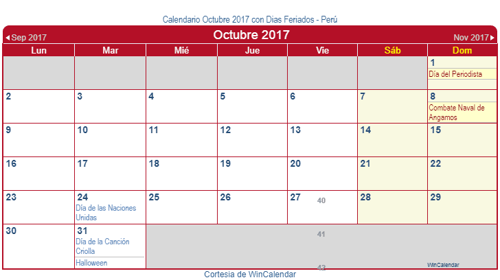 Calendario 2019 Peru 1 30 Calendario