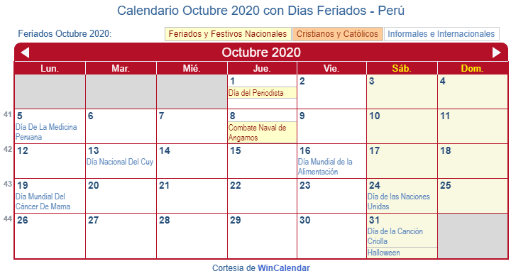 Calendario Octubre 2020 736