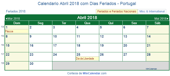 Resultado de imagem para calendario portugues abril