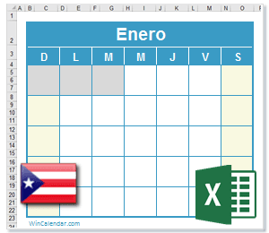 Calendario Excel 2024 con dias feriados Puerto Rico