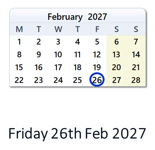 26 Feb 2027: Holidays, Top Events, Sports & Countdown - UK