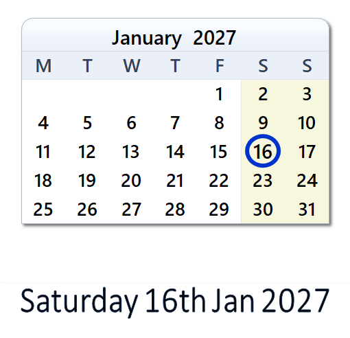 16 Jan 2027: Holidays, Top Events, Sports & Countdown - UK