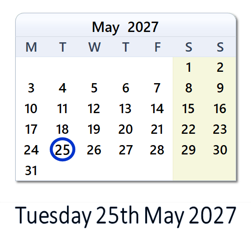 25 May 2027: Holidays, Day & Date Info with Countdown - AUS