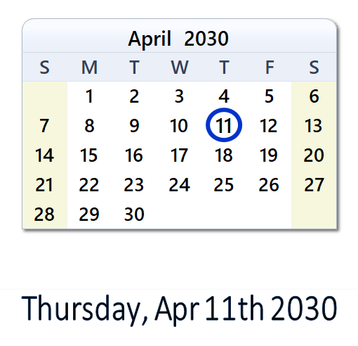 11 April 2030 Calendar with Holidays and Count Down - ZAF