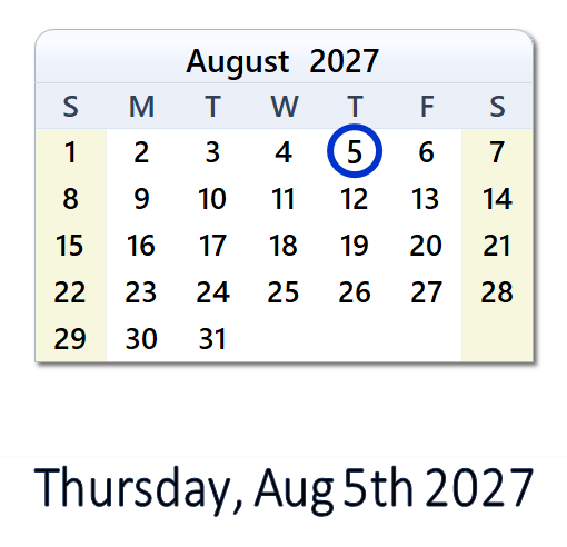Earnings Calendar August 5 2027 1 August 5, 2027 Calendar with Holidays & Count Down - USA