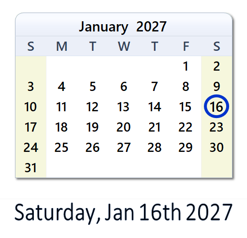 January 16, 2027 Calendar with Holidays & Count Down - USA