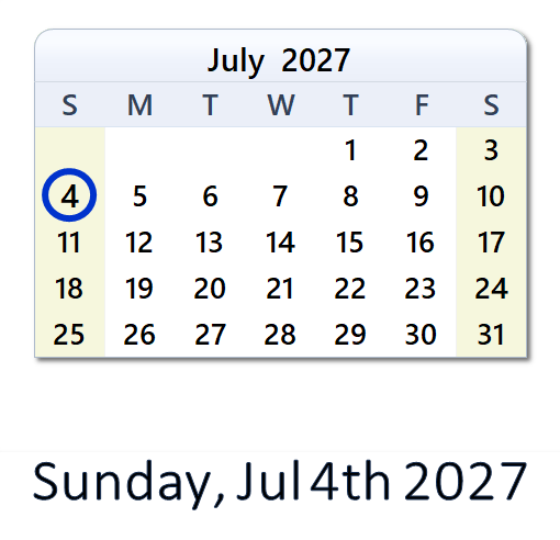 July 4, 2027 Calendar with Holidays & Count Down - USA